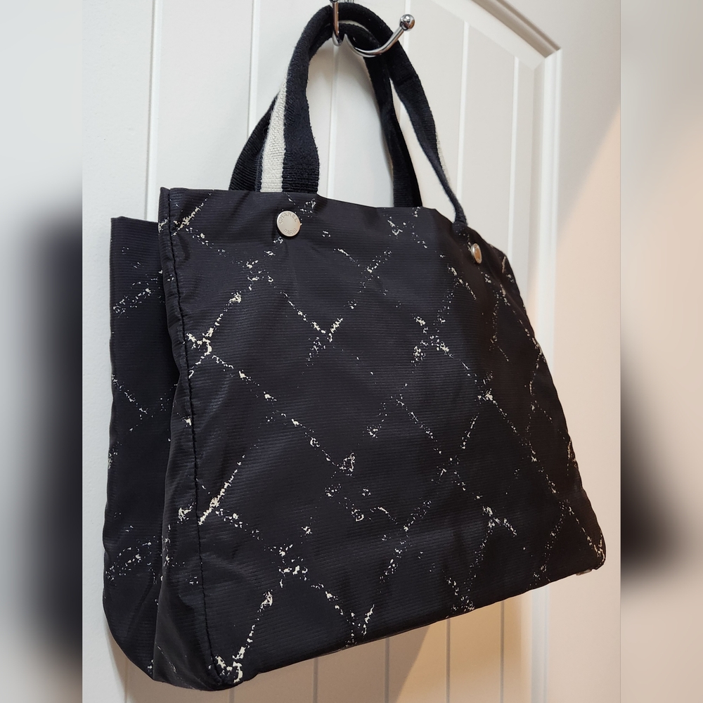 CHANEL Old Travel Line Black Diamon Nylon Tote w/ Large Pouch #6372230